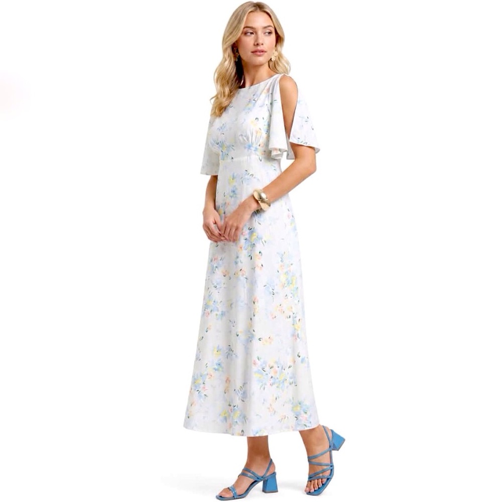 And OTHER STORIES White Floral Short Flutter Sleeve Maxi Dress Size 6